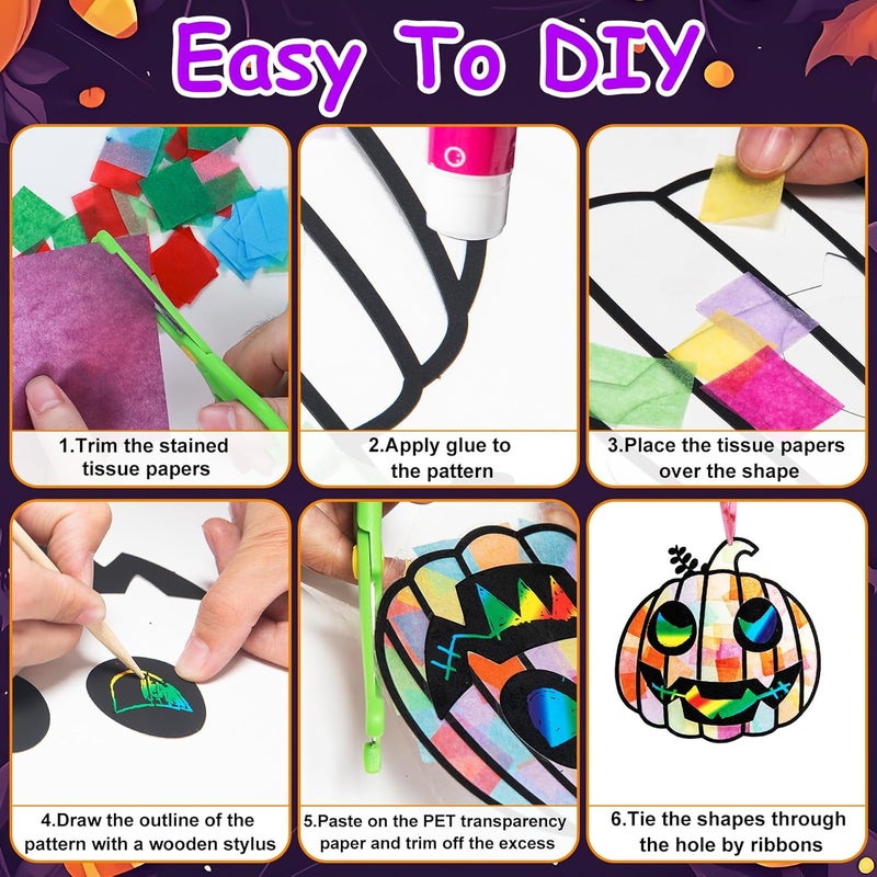 EggSun 36 Sets Fall Thanksgiving Pumpkin Suncatchers Craft Kit for Kids Ornaments Stained Glass Effect Autumn Window Arts and Crafts Kit for Classroom Birthday Home Party Favors Decorations Ages 4 8 - Image 4